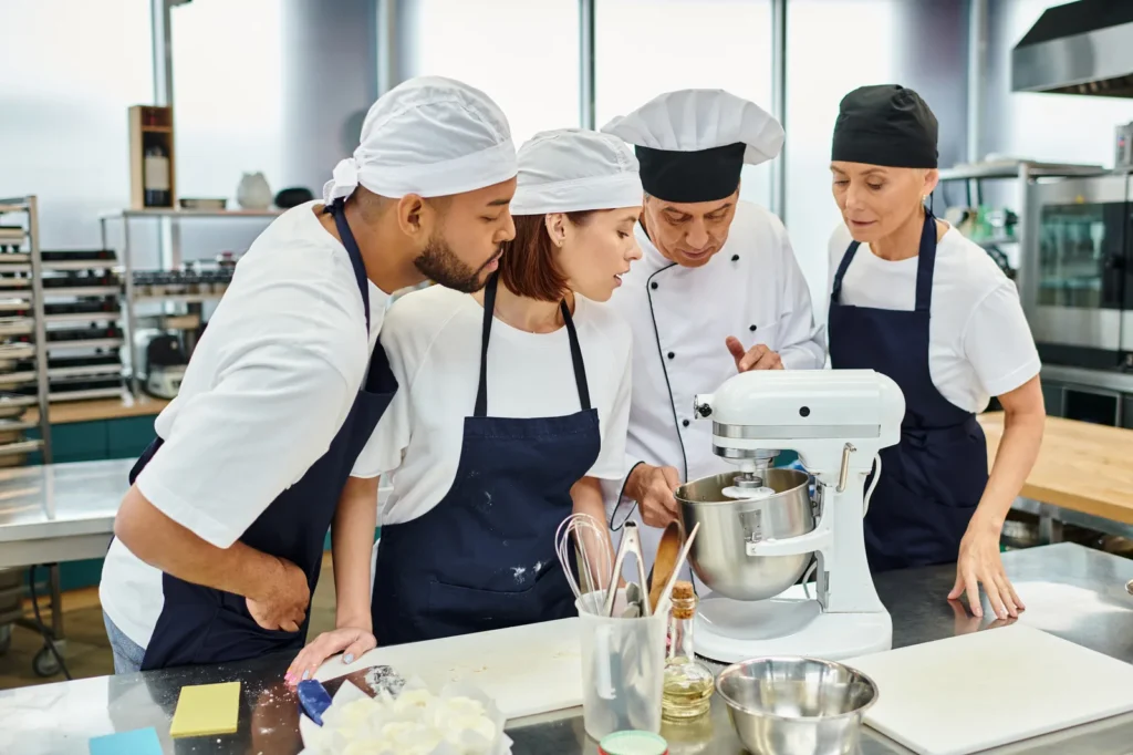 Students learning baking courses in Bangalore with an instructor